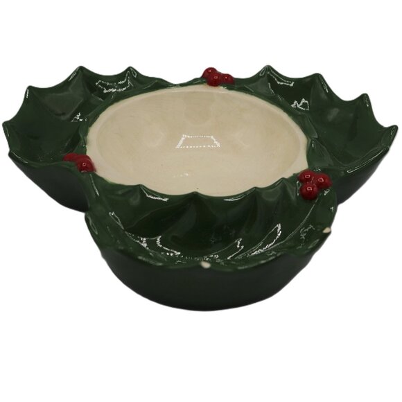 Vintage 1979 Holly Christmas Divide 4 Section Bowl Serving Dip Tray - Picture 4 of 10
